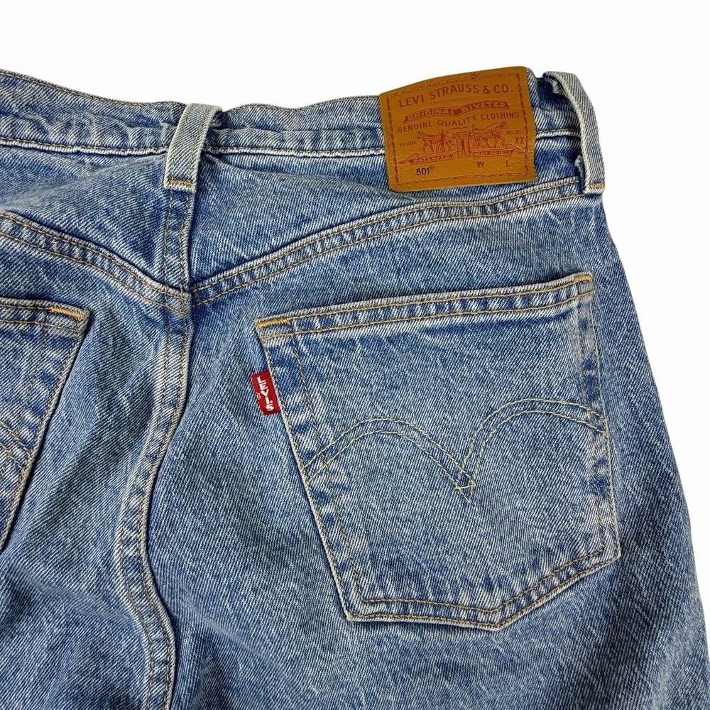 Levis Premium 501s Women's Blue Denim Button Fly Jeans 28x27.5 Big E Red Tag